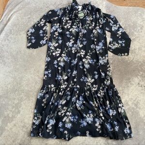 H&M Black Floral Chiffon Midi Dress Size Small Lined New *oversized fit*